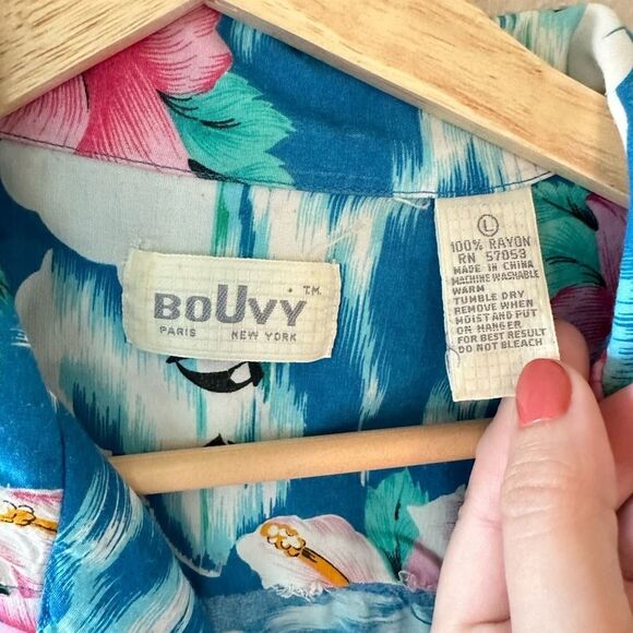 Bouvy Hawaiian Floral Button Down Shirt Size L - Picture 2 of 4